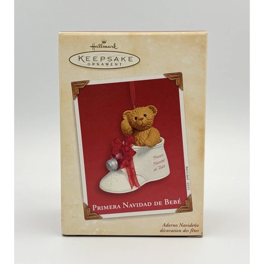 2003 Hallmark Keepsake Ornament Primera Navidad De Bebe Baby Shoe Bear Vintage